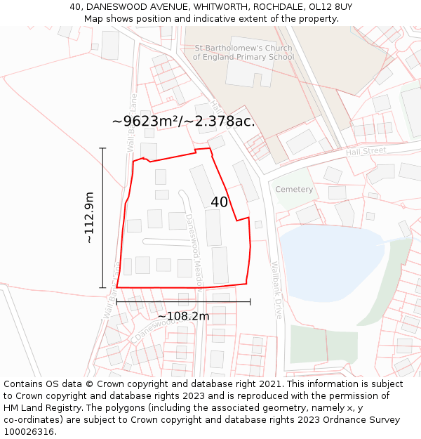 40, DANESWOOD AVENUE, WHITWORTH, ROCHDALE, OL12 8UY: Plot and title map