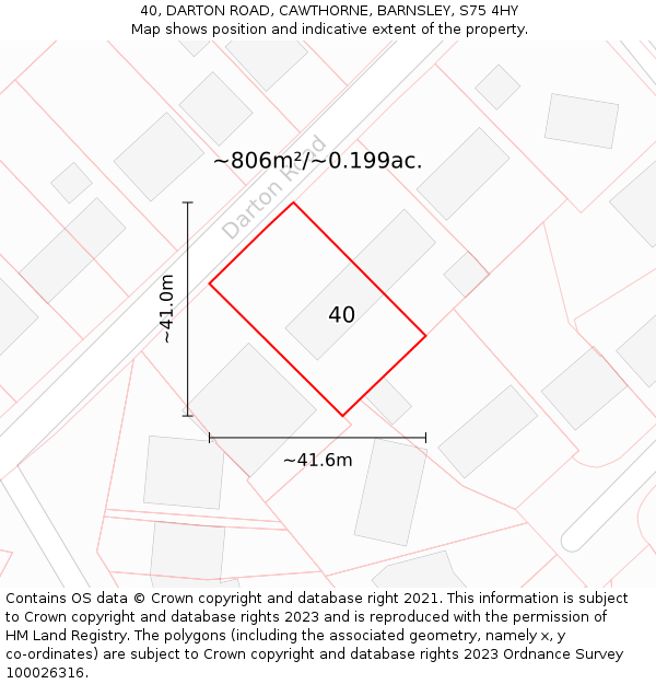 40, DARTON ROAD, CAWTHORNE, BARNSLEY, S75 4HY: Plot and title map