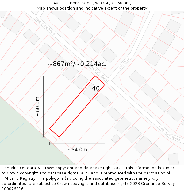 40, DEE PARK ROAD, WIRRAL, CH60 3RQ: Plot and title map