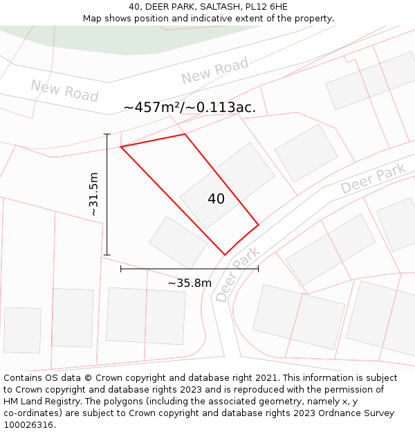 40, DEER PARK, SALTASH, PL12 6HE: Plot and title map