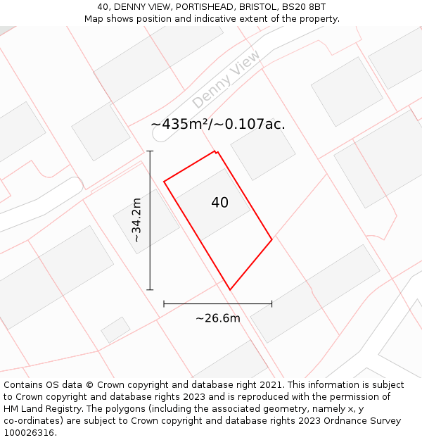 40, DENNY VIEW, PORTISHEAD, BRISTOL, BS20 8BT: Plot and title map