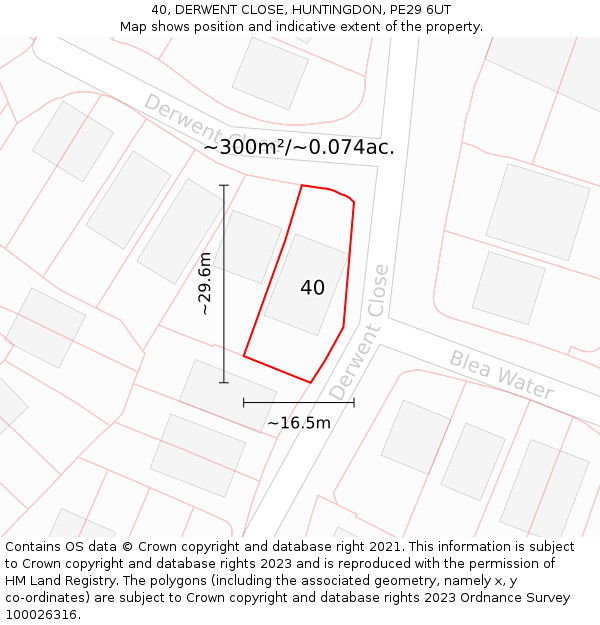 40, DERWENT CLOSE, HUNTINGDON, PE29 6UT: Plot and title map