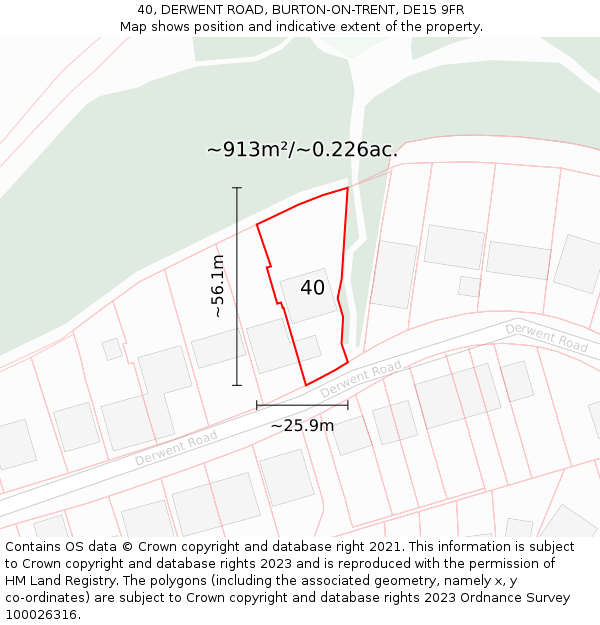 40, DERWENT ROAD, BURTON-ON-TRENT, DE15 9FR: Plot and title map