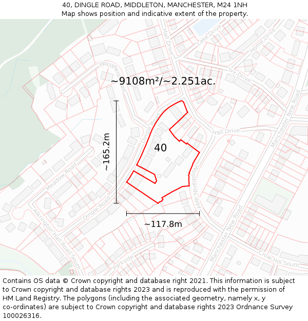 40, DINGLE ROAD, MIDDLETON, MANCHESTER, M24 1NH: Plot and title map