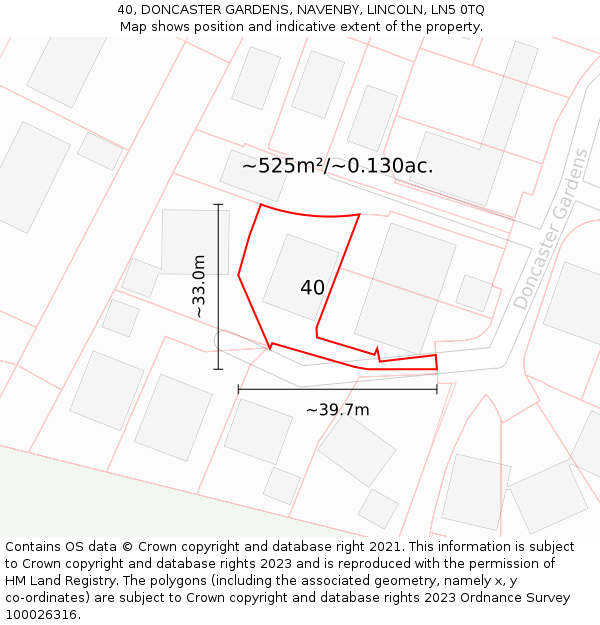 40, DONCASTER GARDENS, NAVENBY, LINCOLN, LN5 0TQ: Plot and title map