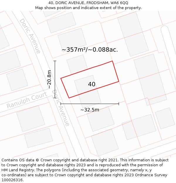 40, DORIC AVENUE, FRODSHAM, WA6 6QQ: Plot and title map