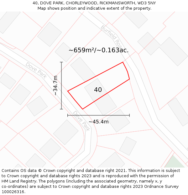 40, DOVE PARK, CHORLEYWOOD, RICKMANSWORTH, WD3 5NY: Plot and title map