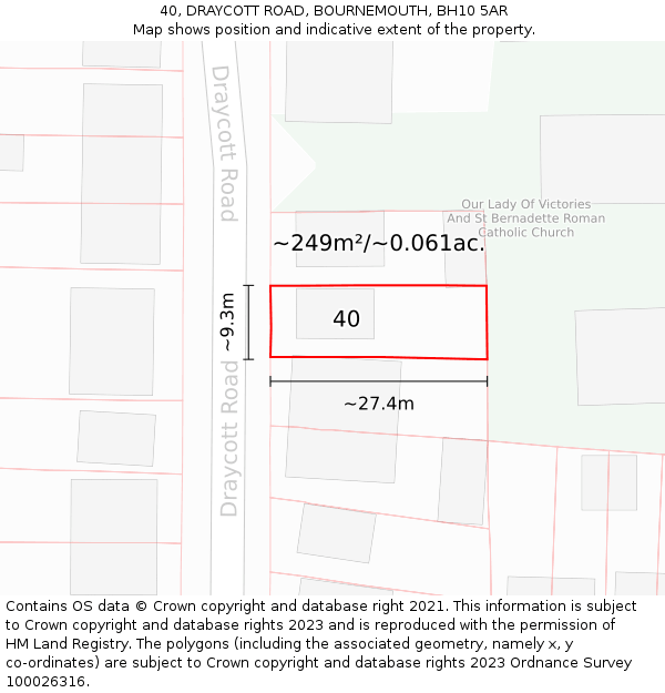 40, DRAYCOTT ROAD, BOURNEMOUTH, BH10 5AR: Plot and title map