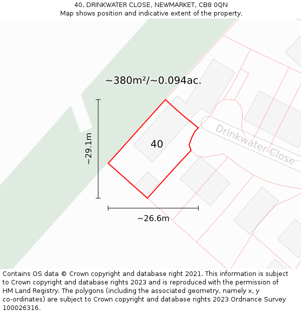 40, DRINKWATER CLOSE, NEWMARKET, CB8 0QN: Plot and title map