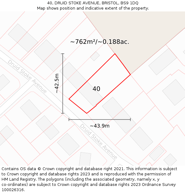 40, DRUID STOKE AVENUE, BRISTOL, BS9 1DQ: Plot and title map