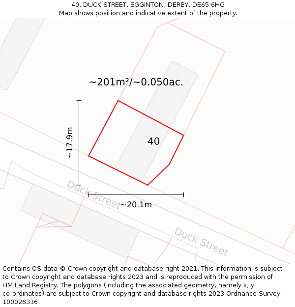 40, DUCK STREET, EGGINTON, DERBY, DE65 6HG: Plot and title map