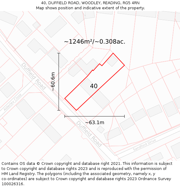 40, DUFFIELD ROAD, WOODLEY, READING, RG5 4RN: Plot and title map