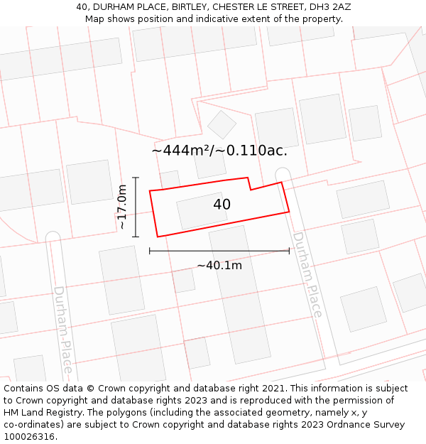 40, DURHAM PLACE, BIRTLEY, CHESTER LE STREET, DH3 2AZ: Plot and title map