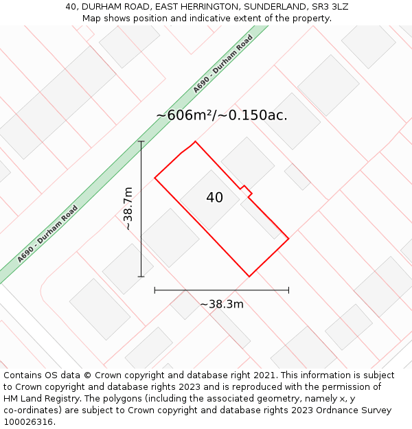 40, DURHAM ROAD, EAST HERRINGTON, SUNDERLAND, SR3 3LZ: Plot and title map