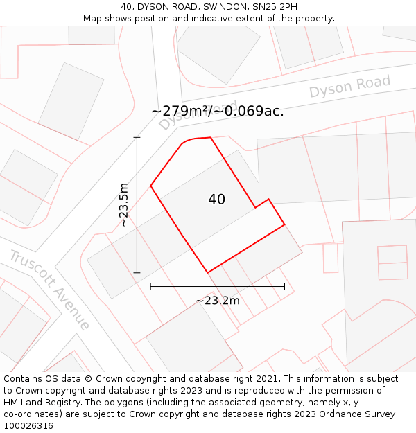 40, DYSON ROAD, SWINDON, SN25 2PH: Plot and title map