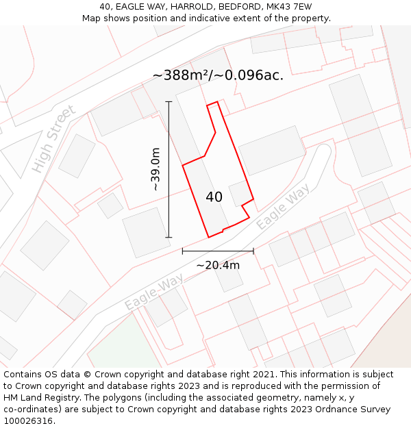 40, EAGLE WAY, HARROLD, BEDFORD, MK43 7EW: Plot and title map