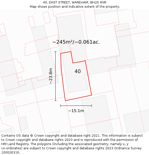 40, EAST STREET, WAREHAM, BH20 4NR: Plot and title map