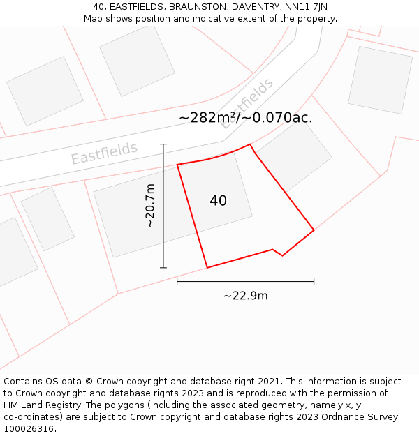 40, EASTFIELDS, BRAUNSTON, DAVENTRY, NN11 7JN: Plot and title map