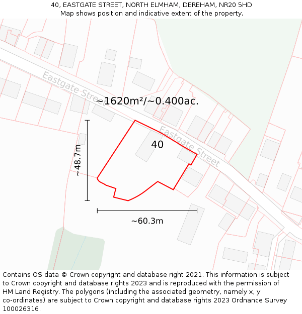 40, EASTGATE STREET, NORTH ELMHAM, DEREHAM, NR20 5HD: Plot and title map