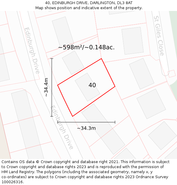 40, EDINBURGH DRIVE, DARLINGTON, DL3 8AT: Plot and title map