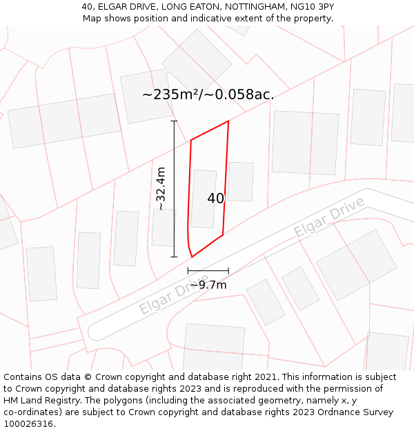 40, ELGAR DRIVE, LONG EATON, NOTTINGHAM, NG10 3PY: Plot and title map