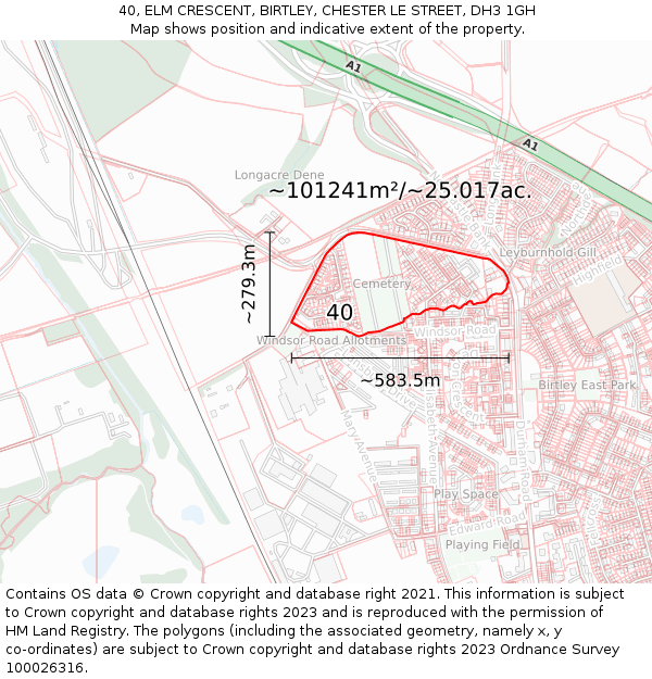 40, ELM CRESCENT, BIRTLEY, CHESTER LE STREET, DH3 1GH: Plot and title map