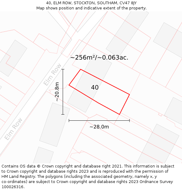 40, ELM ROW, STOCKTON, SOUTHAM, CV47 8JY: Plot and title map