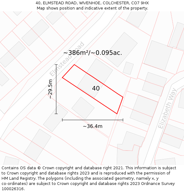 40, ELMSTEAD ROAD, WIVENHOE, COLCHESTER, CO7 9HX: Plot and title map