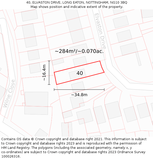 40, ELVASTON DRIVE, LONG EATON, NOTTINGHAM, NG10 3BQ: Plot and title map