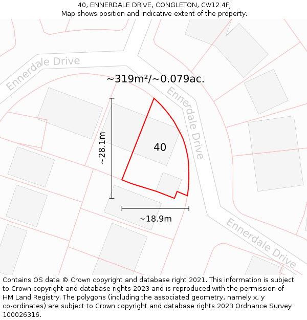 40, ENNERDALE DRIVE, CONGLETON, CW12 4FJ: Plot and title map