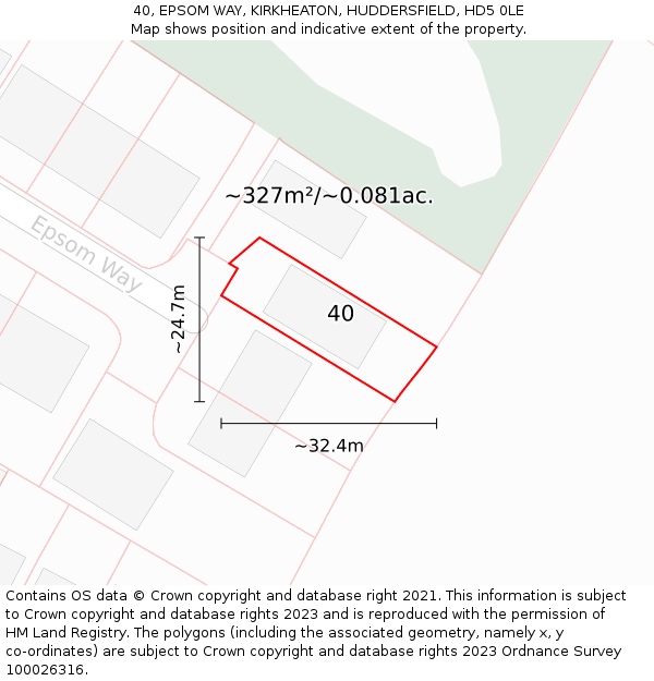 40, EPSOM WAY, KIRKHEATON, HUDDERSFIELD, HD5 0LE: Plot and title map