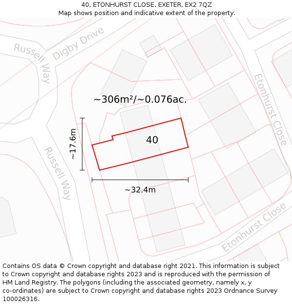 40, ETONHURST CLOSE, EXETER, EX2 7QZ: Plot and title map