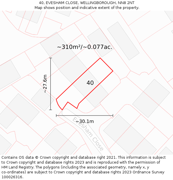 40, EVESHAM CLOSE, WELLINGBOROUGH, NN8 2NT: Plot and title map