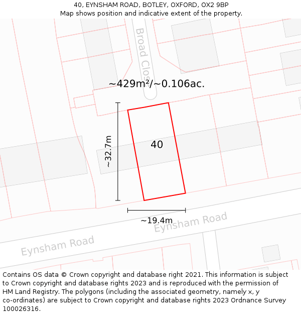 40, EYNSHAM ROAD, BOTLEY, OXFORD, OX2 9BP: Plot and title map