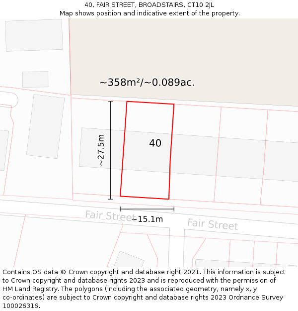 40, FAIR STREET, BROADSTAIRS, CT10 2JL: Plot and title map