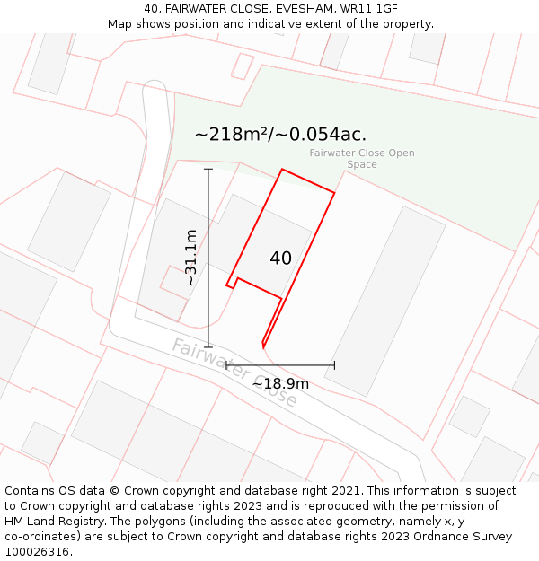 40, FAIRWATER CLOSE, EVESHAM, WR11 1GF: Plot and title map