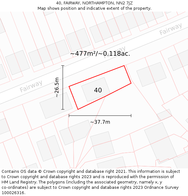 40, FAIRWAY, NORTHAMPTON, NN2 7JZ: Plot and title map