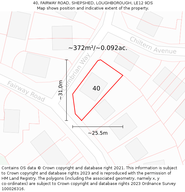 40, FAIRWAY ROAD, SHEPSHED, LOUGHBOROUGH, LE12 9DS: Plot and title map