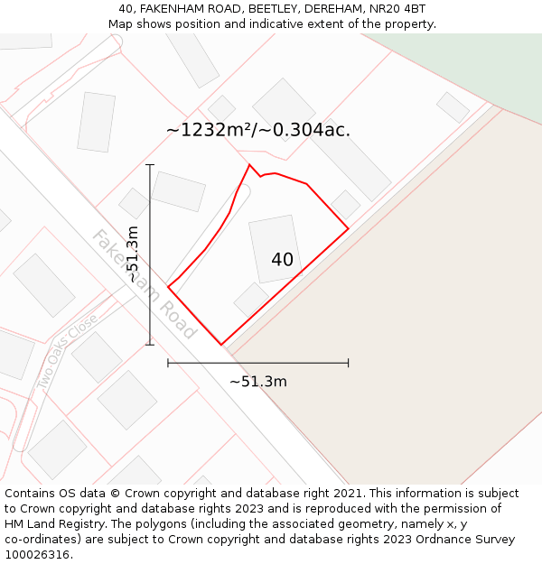 40, FAKENHAM ROAD, BEETLEY, DEREHAM, NR20 4BT: Plot and title map