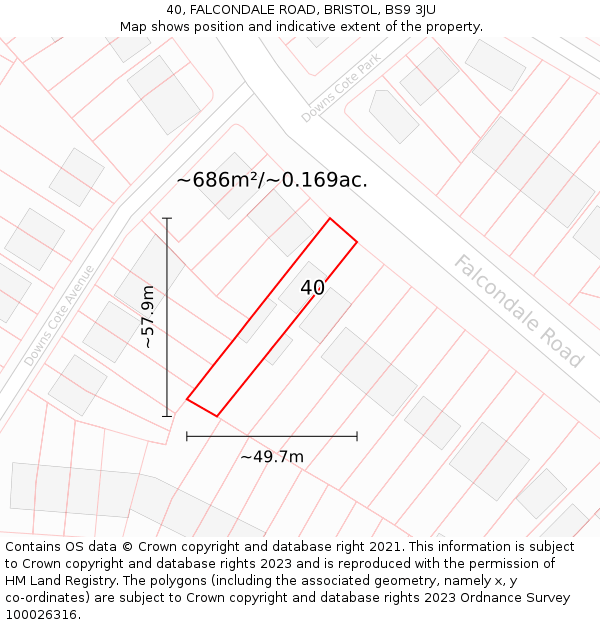 40, FALCONDALE ROAD, BRISTOL, BS9 3JU: Plot and title map