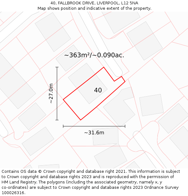 40, FALLBROOK DRIVE, LIVERPOOL, L12 5NA: Plot and title map