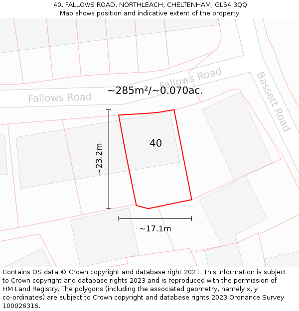 40, FALLOWS ROAD, NORTHLEACH, CHELTENHAM, GL54 3QQ: Plot and title map