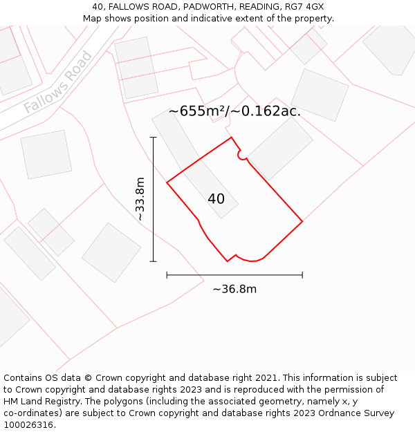 40, FALLOWS ROAD, PADWORTH, READING, RG7 4GX: Plot and title map