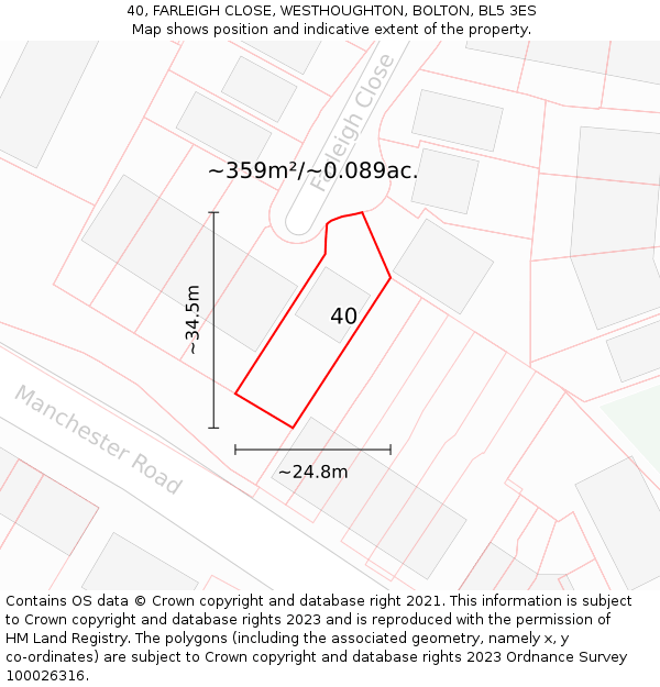 40, FARLEIGH CLOSE, WESTHOUGHTON, BOLTON, BL5 3ES: Plot and title map