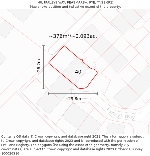 40, FARLEYS WAY, PEASMARSH, RYE, TN31 6PZ: Plot and title map