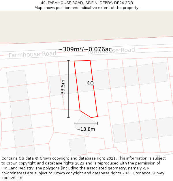 40, FARMHOUSE ROAD, SINFIN, DERBY, DE24 3DB: Plot and title map