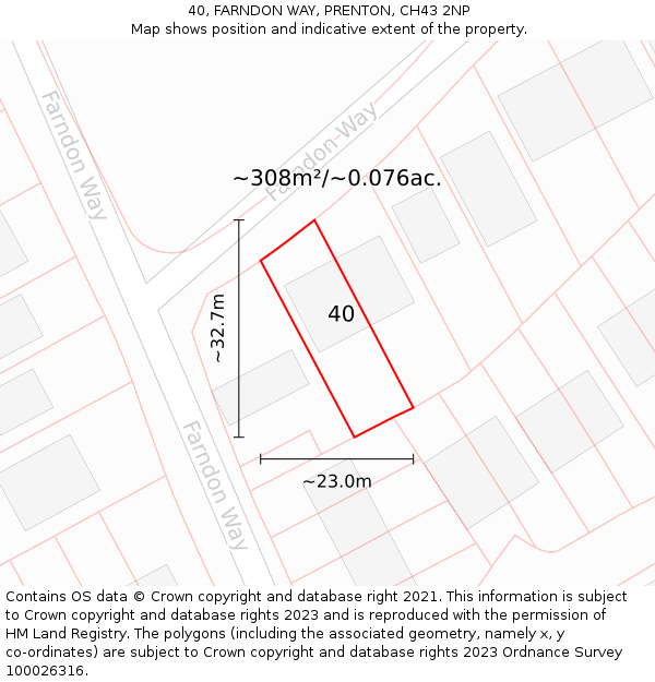 40, FARNDON WAY, PRENTON, CH43 2NP: Plot and title map