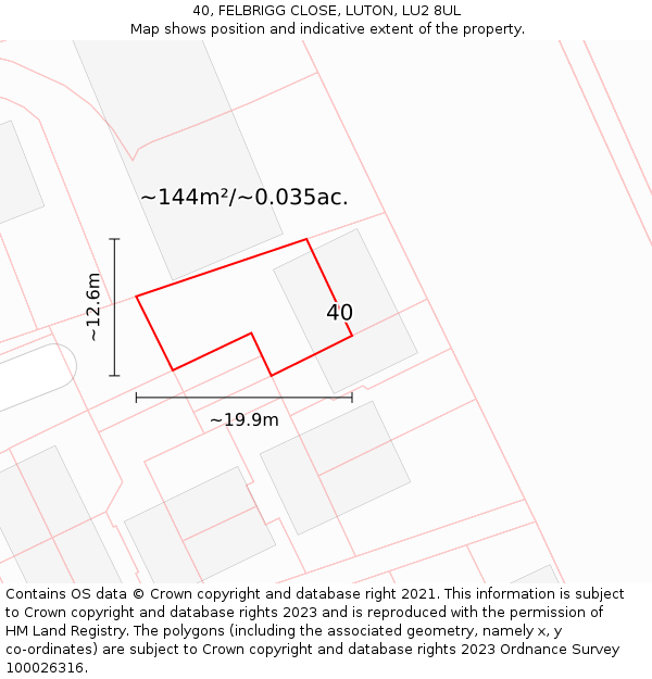 40, FELBRIGG CLOSE, LUTON, LU2 8UL: Plot and title map