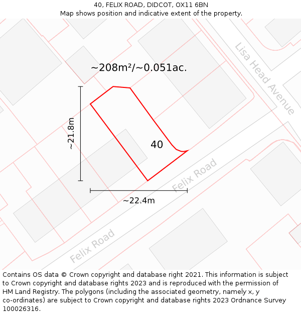 40, FELIX ROAD, DIDCOT, OX11 6BN: Plot and title map