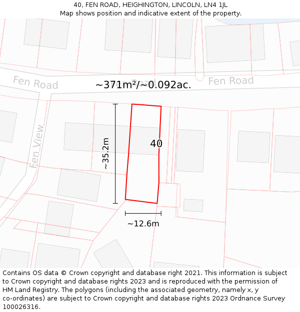 40, FEN ROAD, HEIGHINGTON, LINCOLN, LN4 1JL: Plot and title map